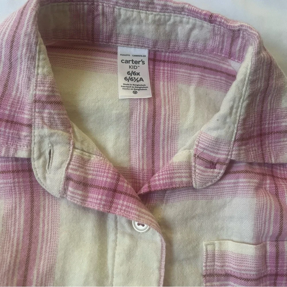 Carter’s‎ Girls Size 6/6X Pink/White Plaid Button Down Top